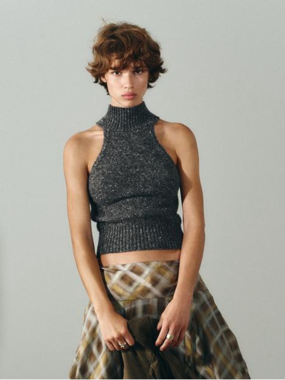 Zara Gray High Neck Sweater Tank